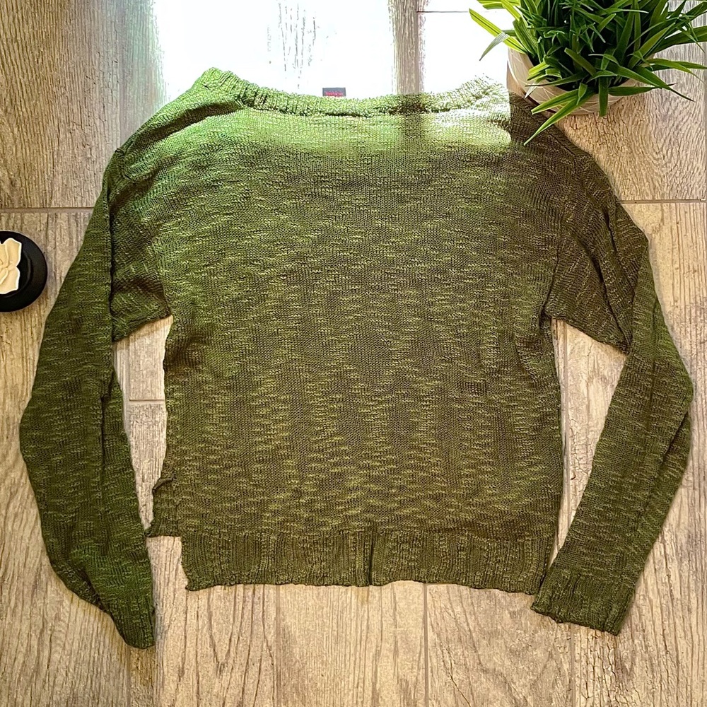 Heart N Crush Green Knit Mustache Distressed Crop Sweater - Picture 5 of 5